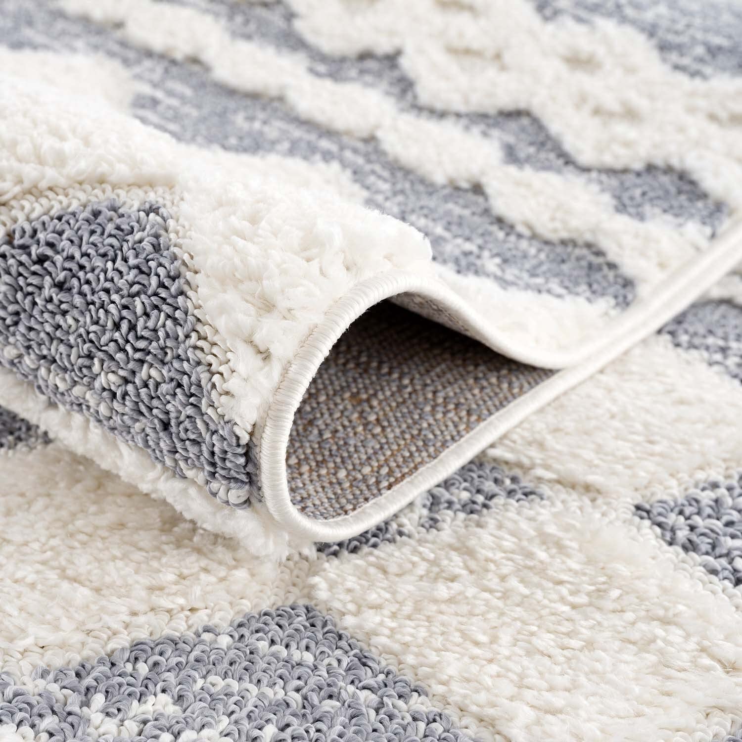 Carpet City Hoogpolig vloerkleed Woonkamer - 120x120 cm Rond - Landhaus- Stijl Ethno Grijs - Cut-Loop, Hoogtief, 3D-Effect - Shaggy Tapijten Donzig-Zacht Slaapkamer Langpolig