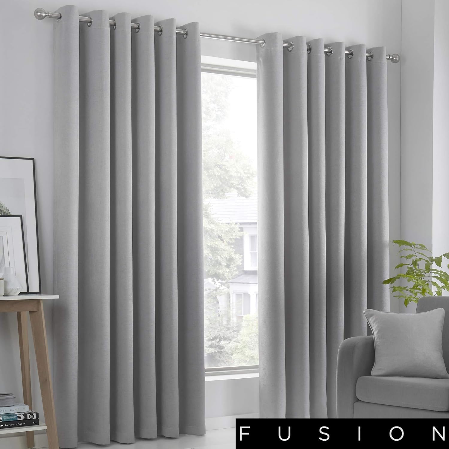 Julian Charles Grey Strata Silver Dim Out Eyelet Curtains - W 229Cm (90") X L 274Cm (108")