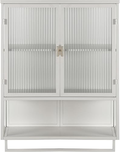 Miniatura 8 de Enclosed Storage Wall Cabinet with Two Doors, Open Shelf, and Towel Rack for Modern Entryway Living Room Bathroom Dining Room