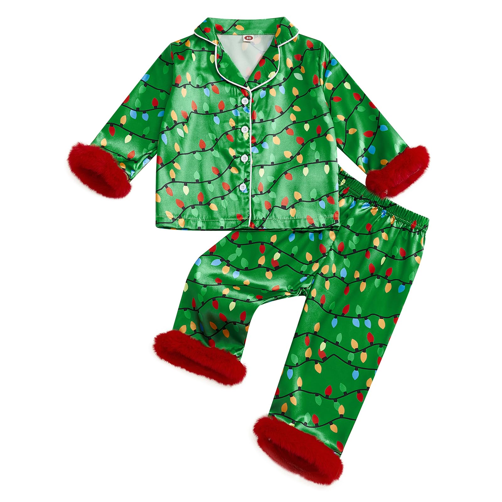 Ayalinggo Toddler Kids Girl Christmas Pajamas Baby Green Satin Silk Button Down Shirts Jammies Xmas Matching Pjs Outfits
