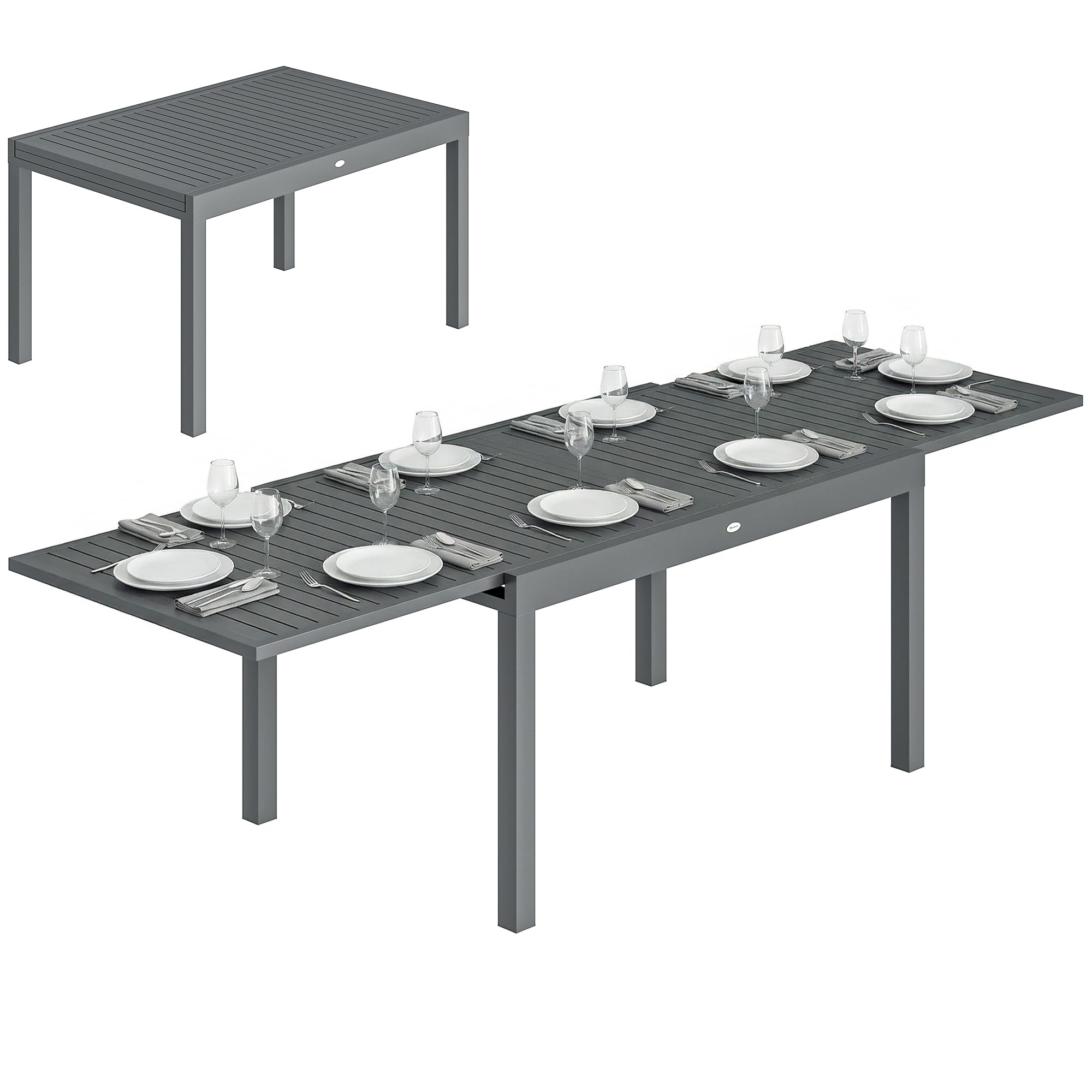 Outsunny Table de Jardin Extensible Aluminium 135-270cm 6-10 Personnes Gris Anthracite