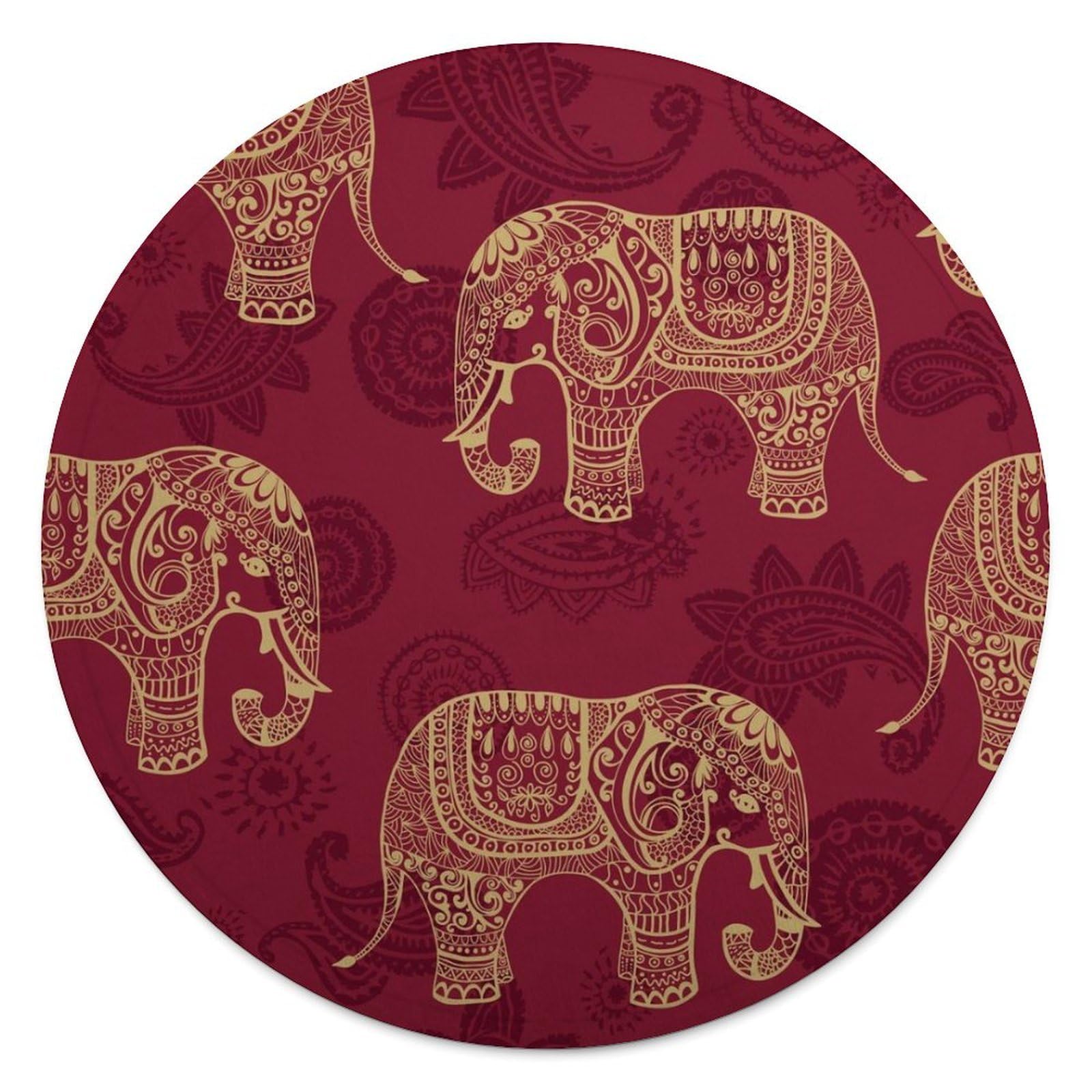 FekiLoot Elephant Round Flannel Throw Blanket, 59.1 Inch Diameter Single Sided Printed Fleece Blanket, Multipurpose Foldable Decor Cover for Couch Office Camping Home Furnishing