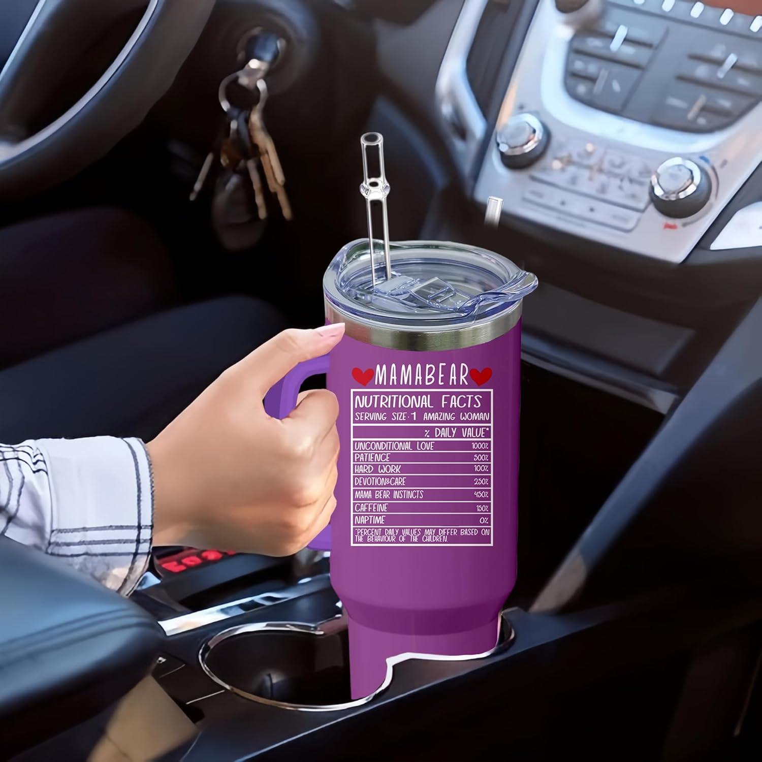 40oz Mama Bear Tumbler with Handle and Straw, Best Mommy Insulated Stainless Steel Cup, Travel Coffee Mug Water Bottle, Mothers Day Birthday Gifts for Mom from Daughter - Image 7