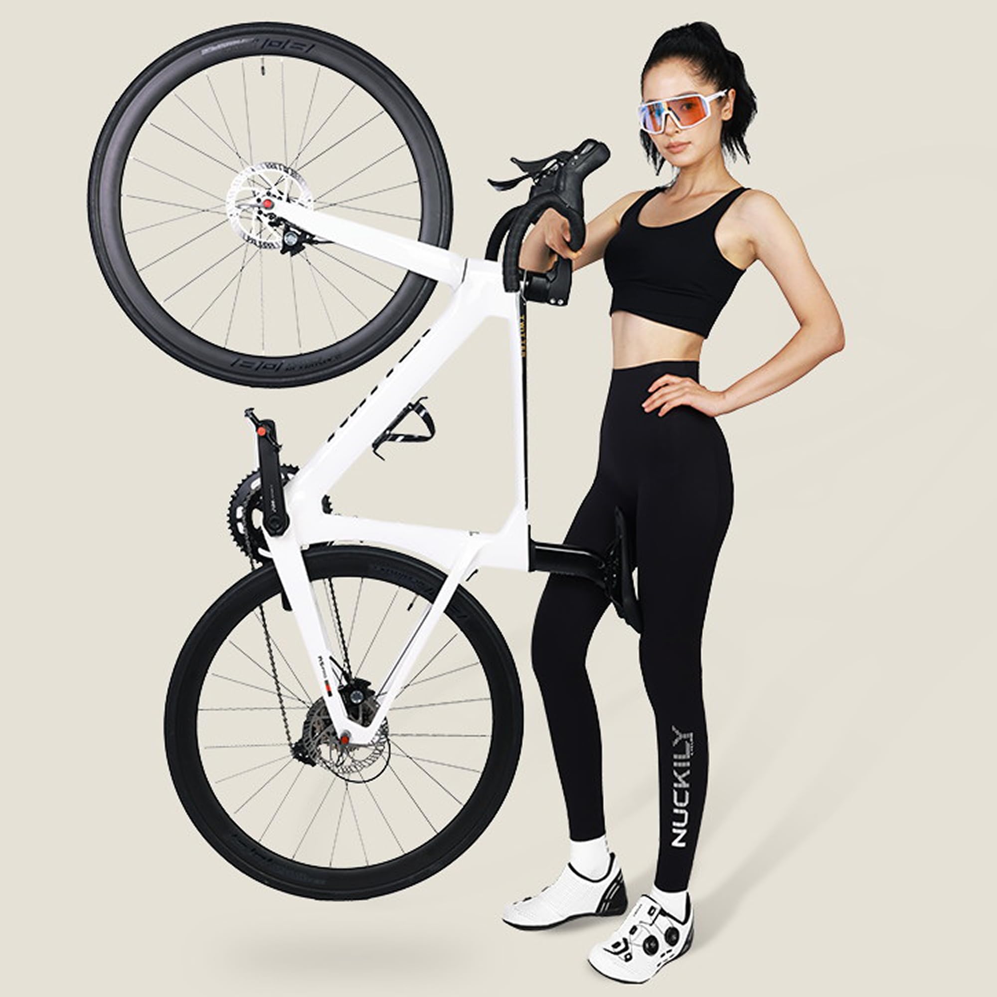NUCKILY Pantaloni lunghi da ciclismo da donna, con imbottitura 4D, pantaloni da ciclismo a vita alta, per equitazione su strada su ghiaia