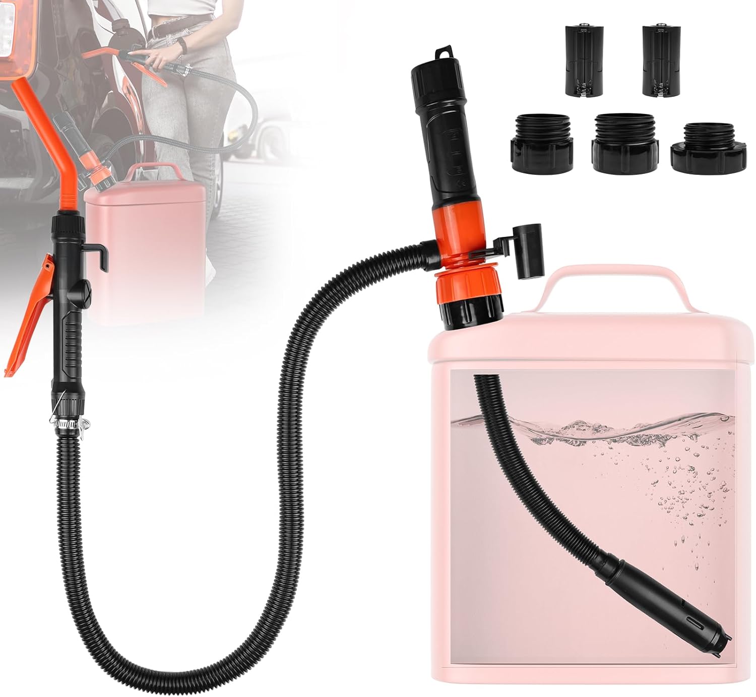 Portable Power Battery Transfer Pump, Fuel Transfer Pump Battery Powered with 6 Adapters, Gas Siphon Pump for Gasoline, Effortless Liquid Transfer Pump for Cars, Motorcycles, Camping?2 Pack?