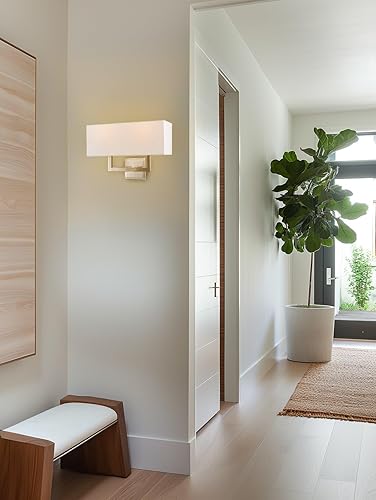 Miniatura 8 de Kira Home Haven - Lámpara de pared moderna de 16 pulgadas con 2 luces + pantalla rectangular de tela blanca, acabado de níquel cepillado