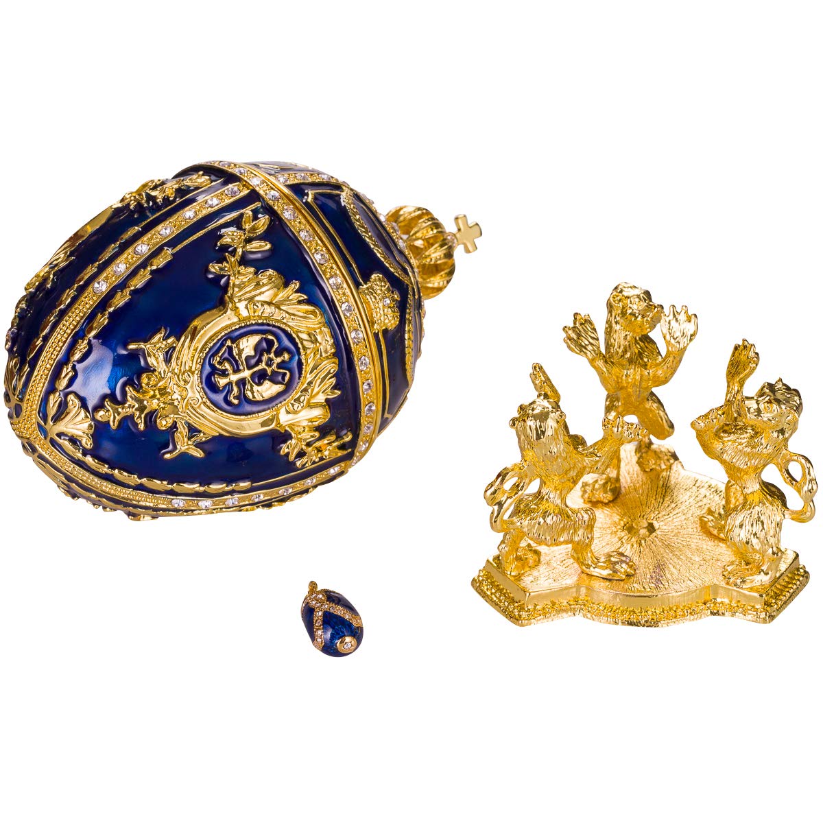 Uovo Portagioie In Stile Fabergé Con Leoni E Corona - Blu, 7,5 Cm - Foto 13