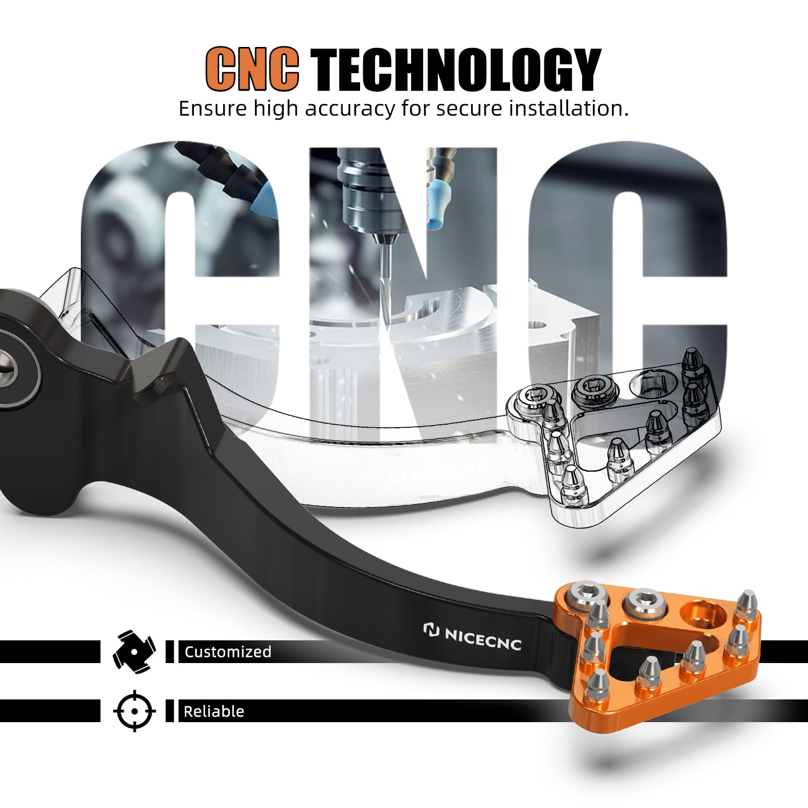NICECNC Hinterradbremshebel mit verdicktem vergrößertem Anti-Rutsch Pedal Compatible with Husqvarna 701 Enduro 2016-2019, Compatible with 690 Enduro R 2011-2018, Aluminium,Siehe Passform,Orange