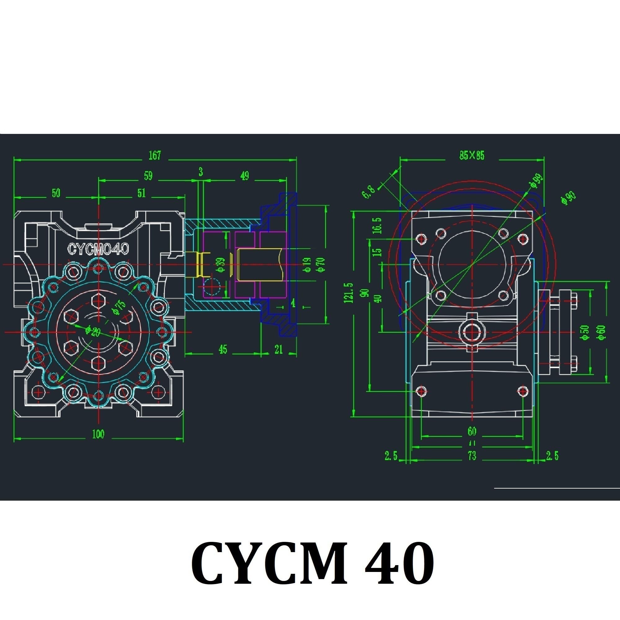 Schneckengetriebe mit reduziertem Spiel bis zu 0,5-2 Bogenminuten CYCM40 Eingang 14/11/9 mm Ausgang 20 wartungsfrei (CM 40 i 10 to 1,ASL Locking Disc Way)