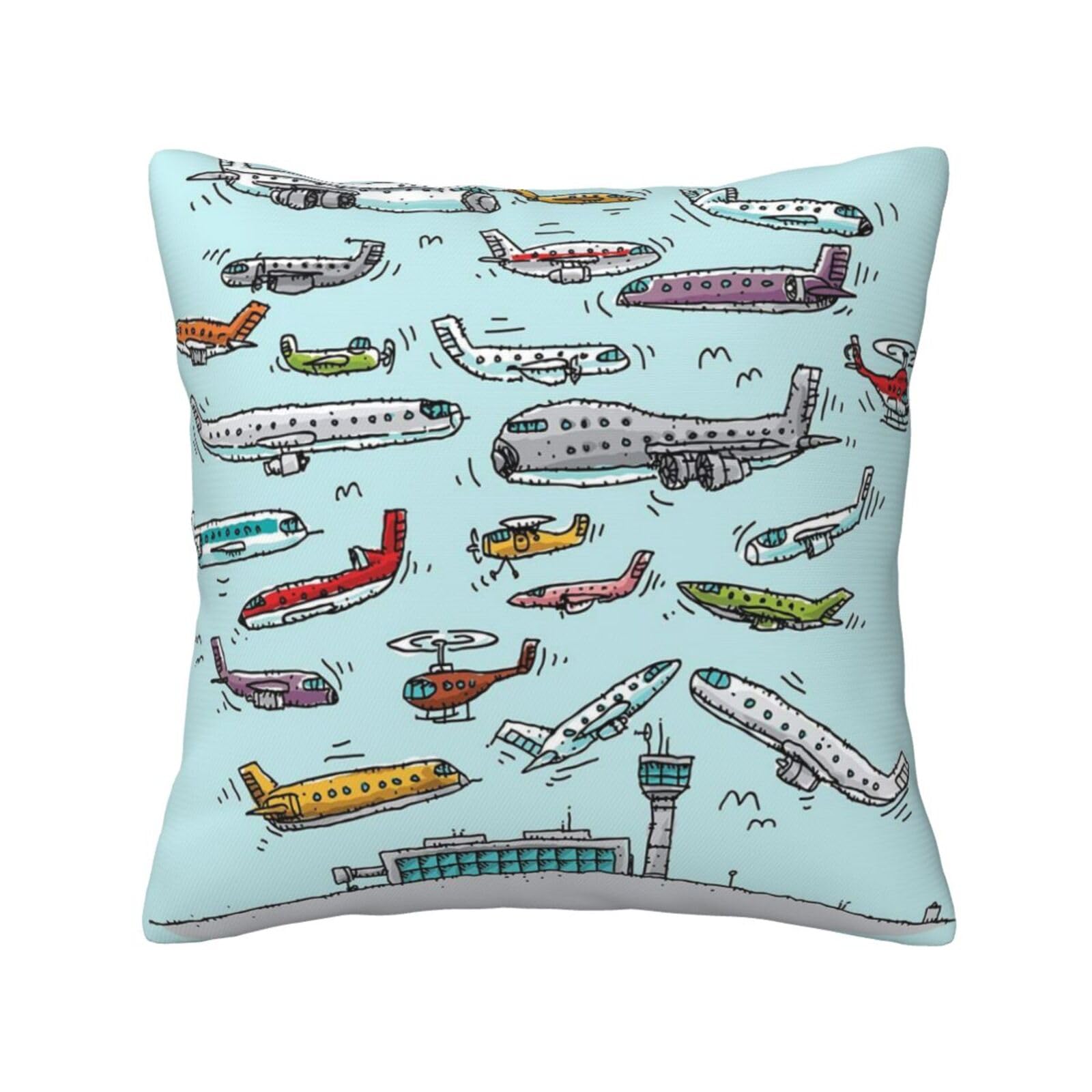 FFSHKOWE Cartoon Airplane Decorative Throw Pillow Cover Double-Sided Printed Cushion Cover for Sofa Couch Bed Chair 50 x 50cm