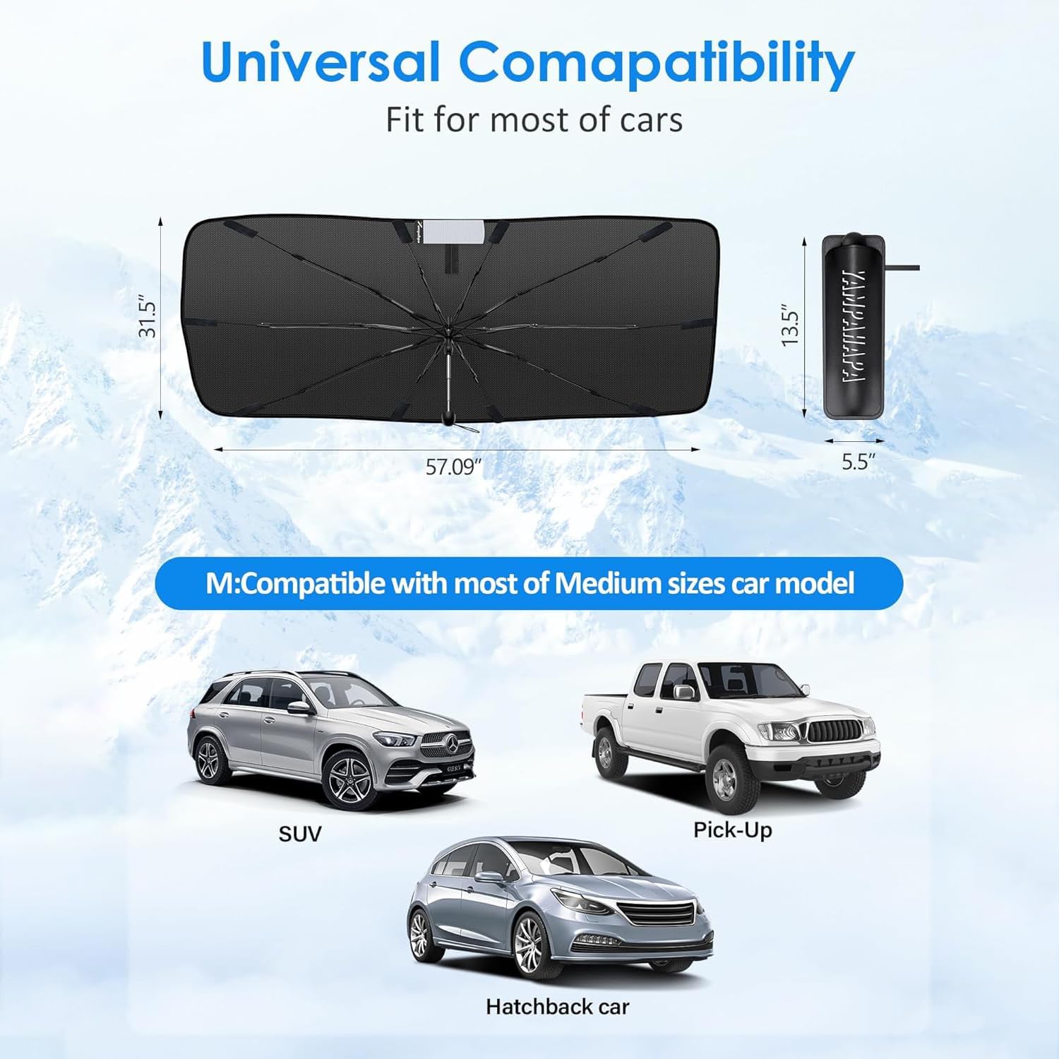 [2026 Upgrade] Car Windshield Sun Shade Umbrella, Car Sun Shade Windshield for Auto Trucks Sedan SUV Keeps Vehicle Cool Heat Insulation