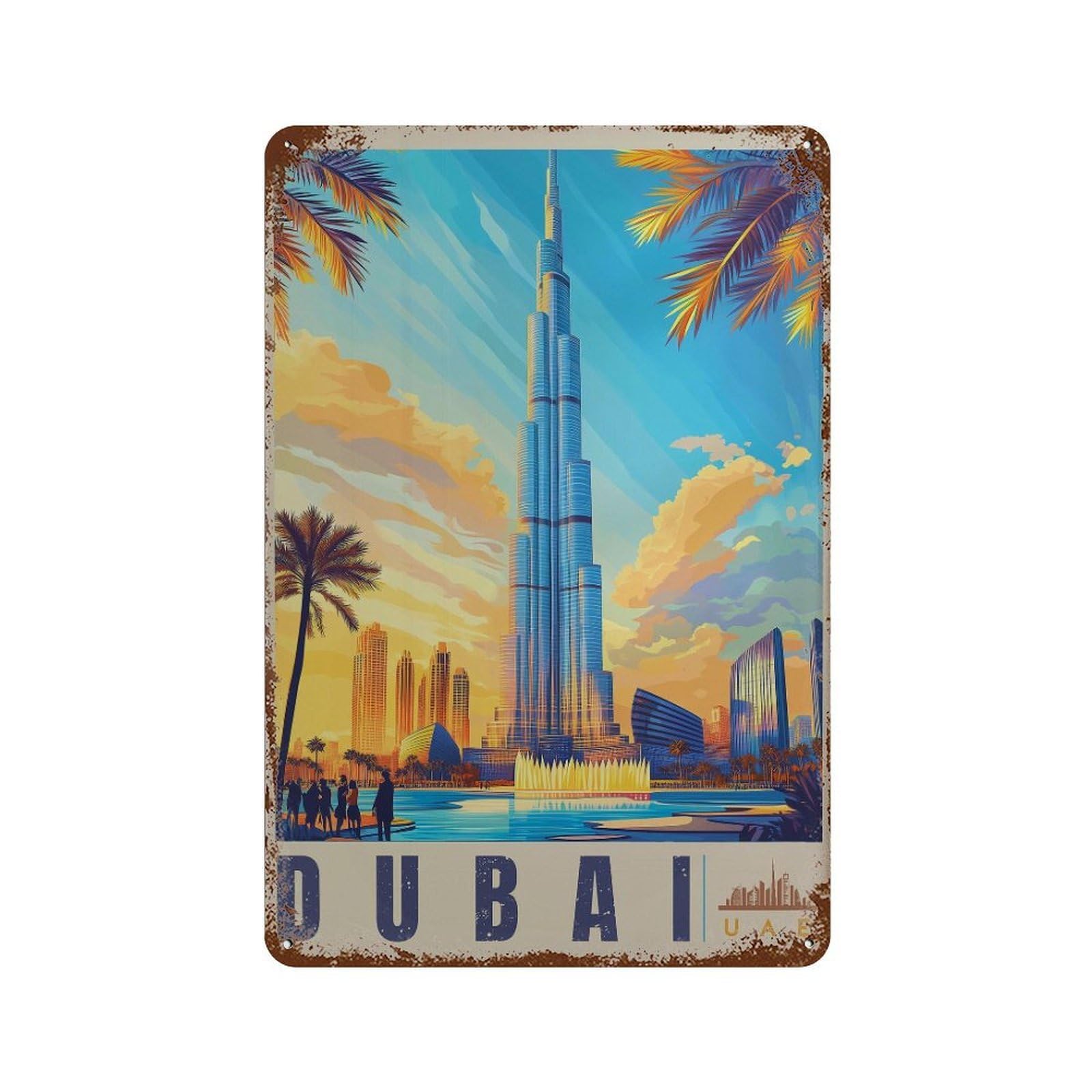 xiaoxiaoshen Dubai Skyline United Arab Emirates Travel Wall Decor Art Metal Tin Poster Modern Home Decor Art Home Bar Shop Decorations Vintage Sign 30x20cm