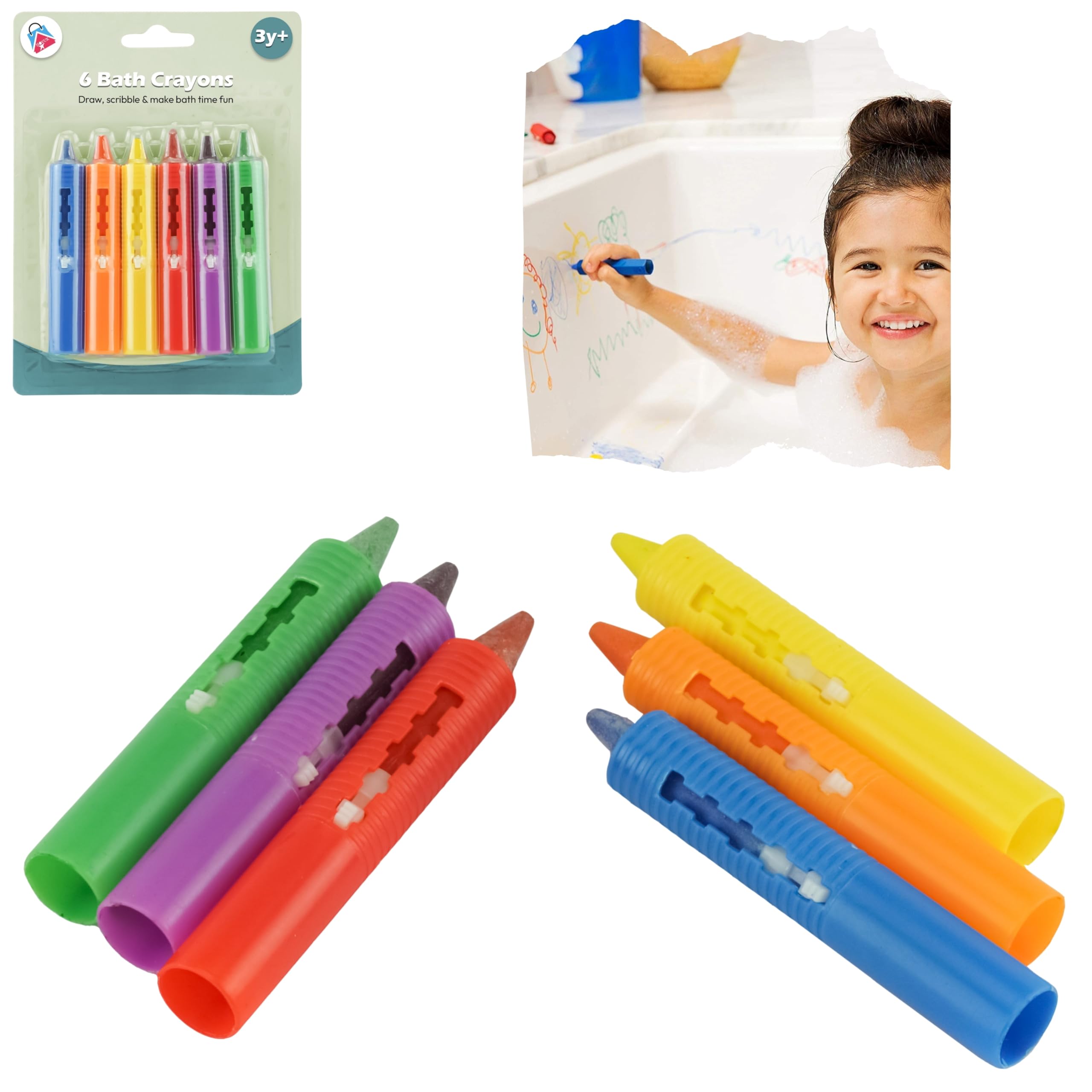 SRVertex Pack of 6 Bath Crayons, Draw in the Tub Colors, Washable Artwork during Bath time, Art Creations Play Set for Kids and Toddlers, Perfect for Summer Xmas Party Craft Supplies Size-9cm