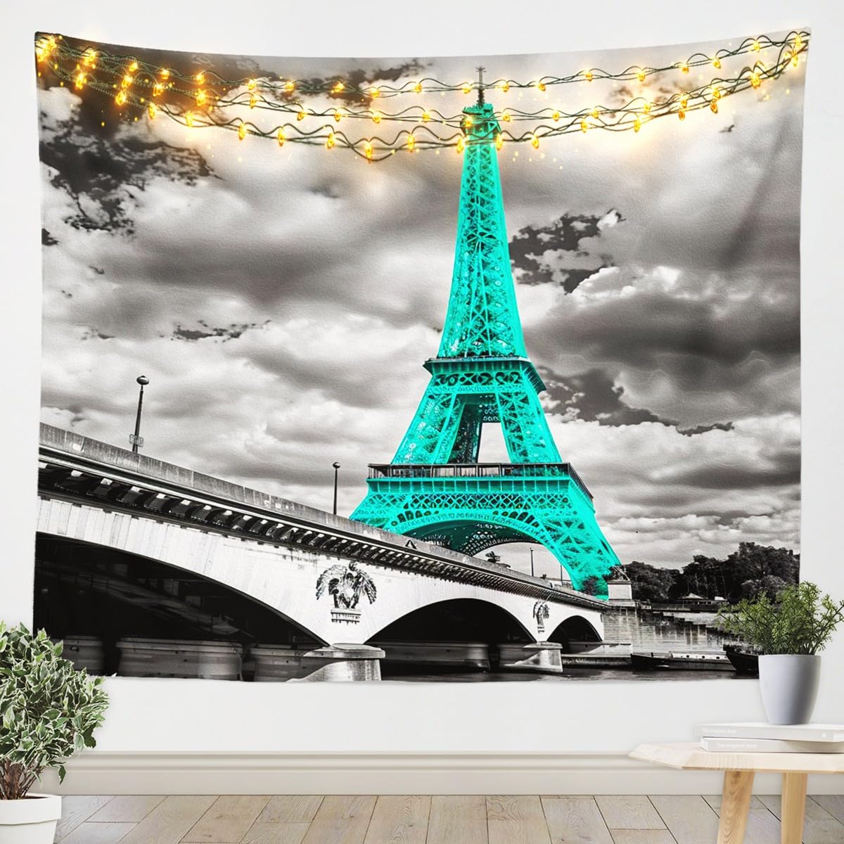 Feelyou Eiffel Tower Wall Blanket Chic Paris Cityscape Wall Hanging Teens Gray French Teal Eiffel Tower Tapestry for Kids Adults Retro Wall Art Ultra