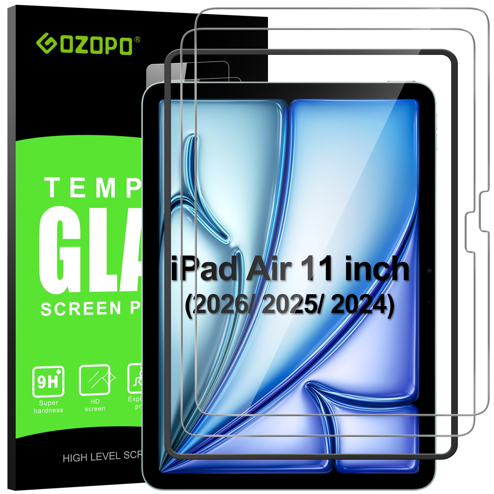 GOZOPO [2 Stück Schutzfolie für iPad Air 13 Zoll 2024 M2, HD Kratzfest Panzer Schutz Glas Folie für iPad Air 13" 2024