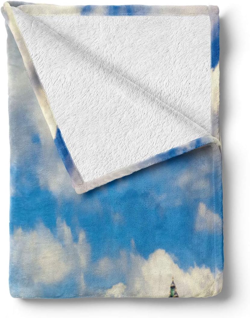 Lunarable London Throw Blanket, Big Ben Clock Tower and Westminster Bridge Cloudy Day in Spring, Flannel Fleece Accent Piece Soft Couch Cover for Adults, 70" x 90", Brown Teal