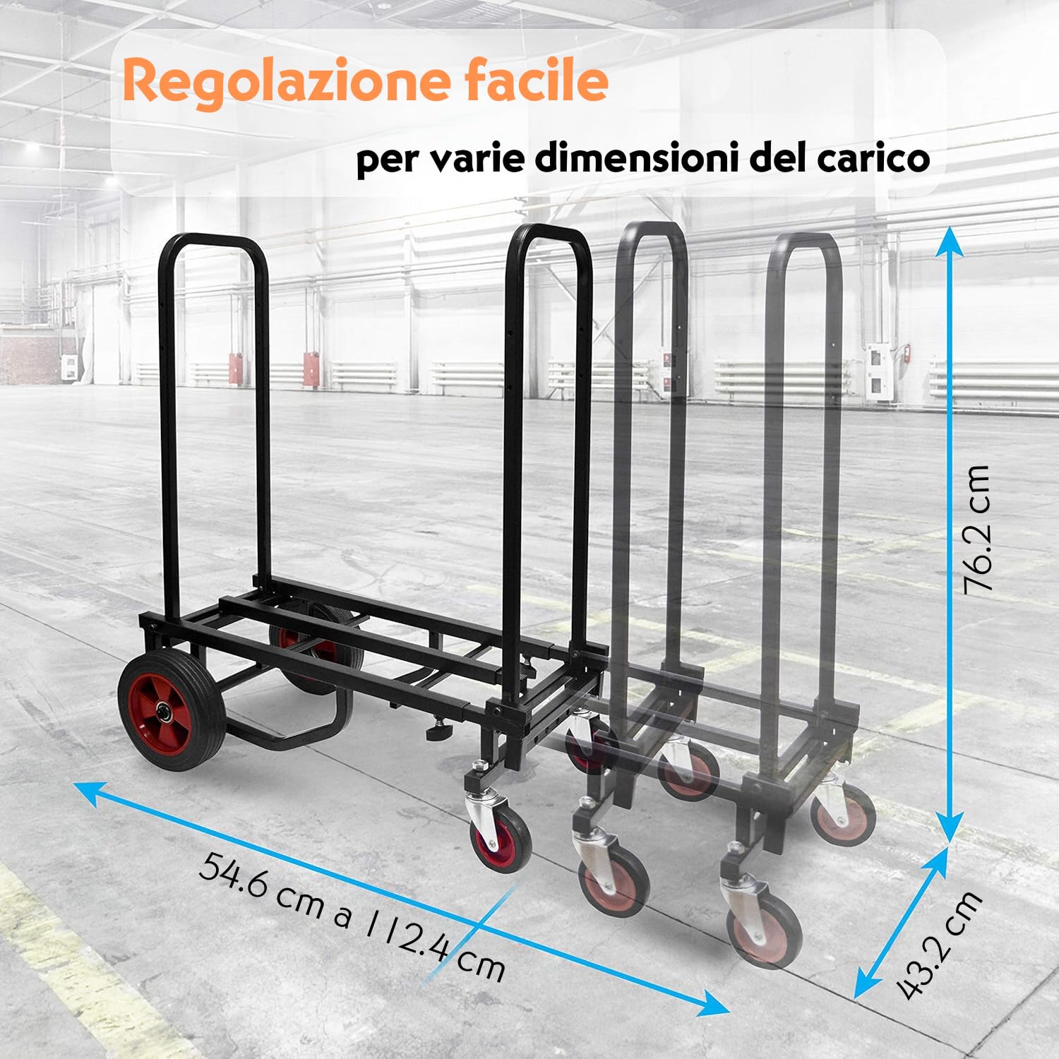 Pyle PKEQ48 Carrello con Ruote Portatutto Pieghevole, Carrello Portatutto Compatto 8-in-1 Pieghevole e Leggero, Carrello Manuale/Dolly/Carrello Piattaforma, Estensibile Fino a 69,9 cm a 112,4 cm
