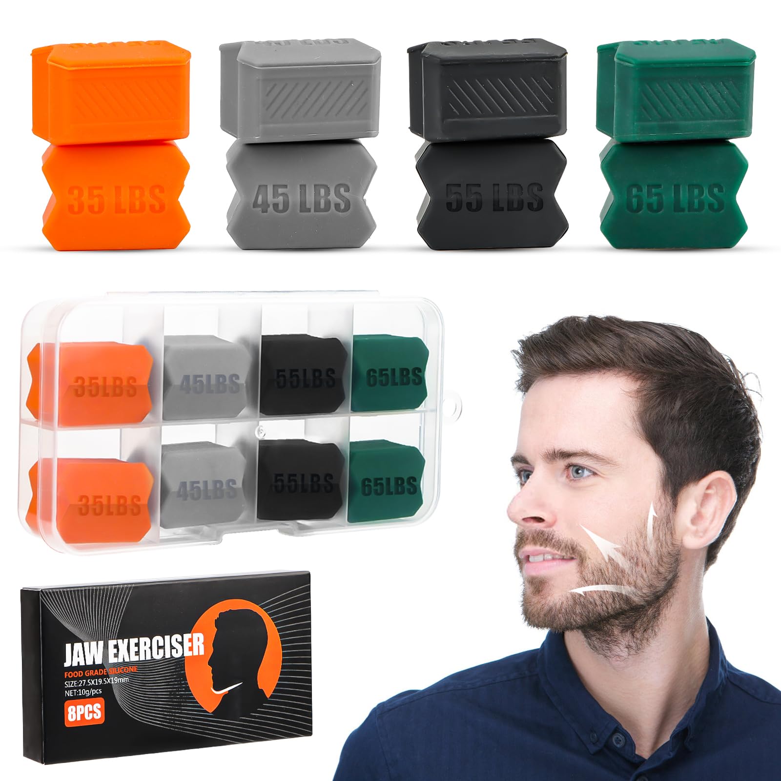 Trener Linii Podbródkowej - 4 Poziomy Oporu (15, 20, 25, 30 kg) - Modeluje Linię Podbródka i Zmniejsza Tłuszcz W Twarzy - Kompaktowy i Dyskretny - Idealny dla Mężczyzn i Kobiet