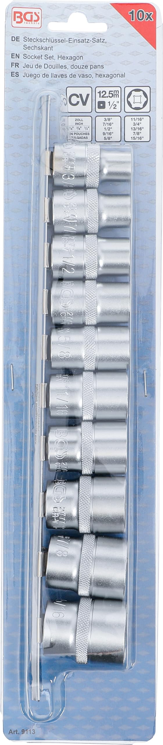 BGS 9113 | Zestaw nasadek sześciokątnych | 12,5 mm (1/2") | calowe | 10 szt.