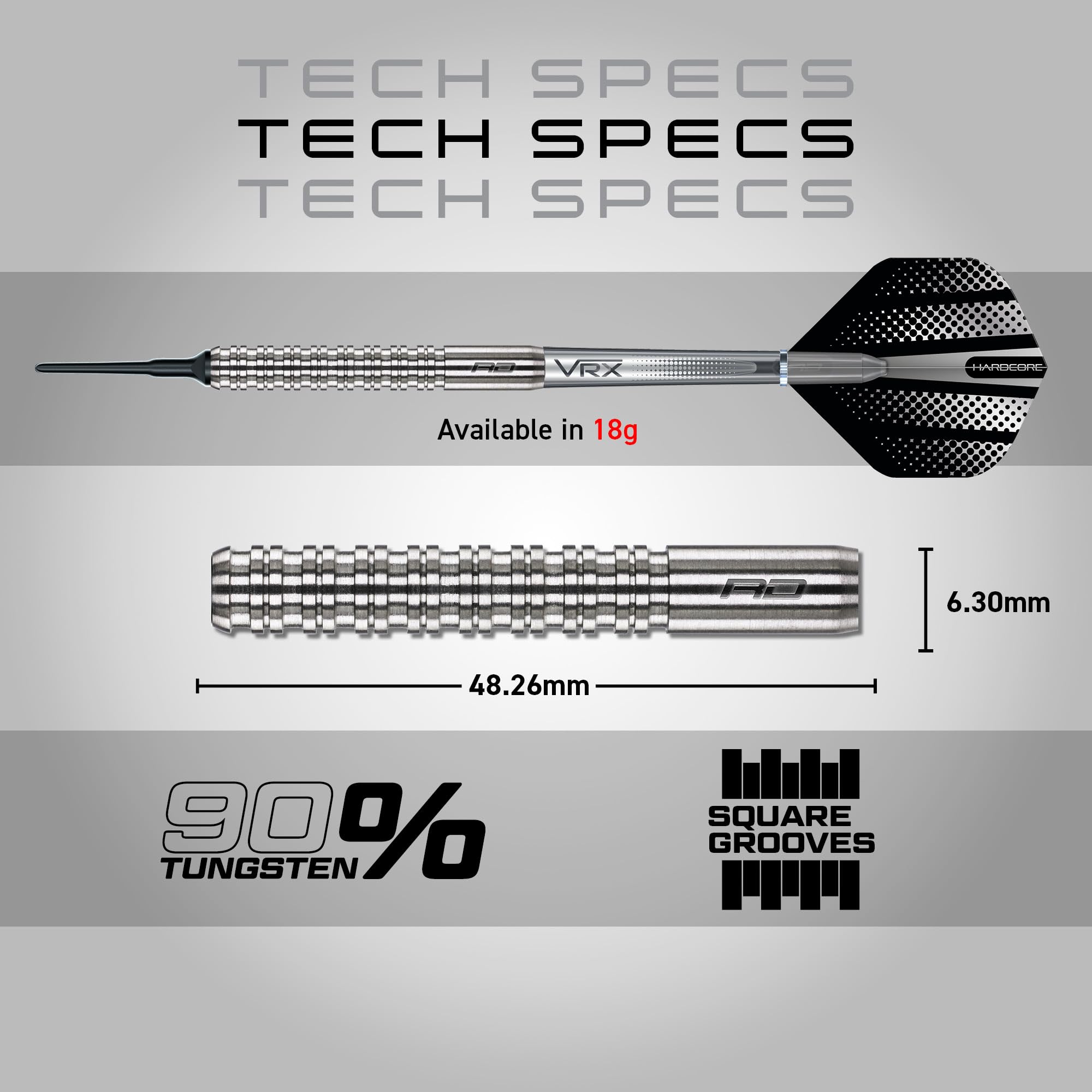 RED DRAGON Rebel 18g barile / 20g Peso Pieno Punta Morbida Set di Freccette in tungsteno all'90% con voli e aste per Freccette