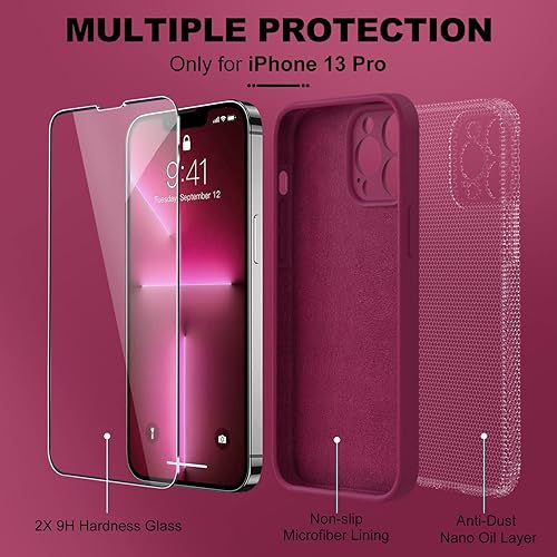 Miniatura 913 de BossKiss Funda compatible con iPhone 14 Pro, silicona mejorada [protección de cámara] [2 protectores de pantalla 9H], forro interior de microfibra