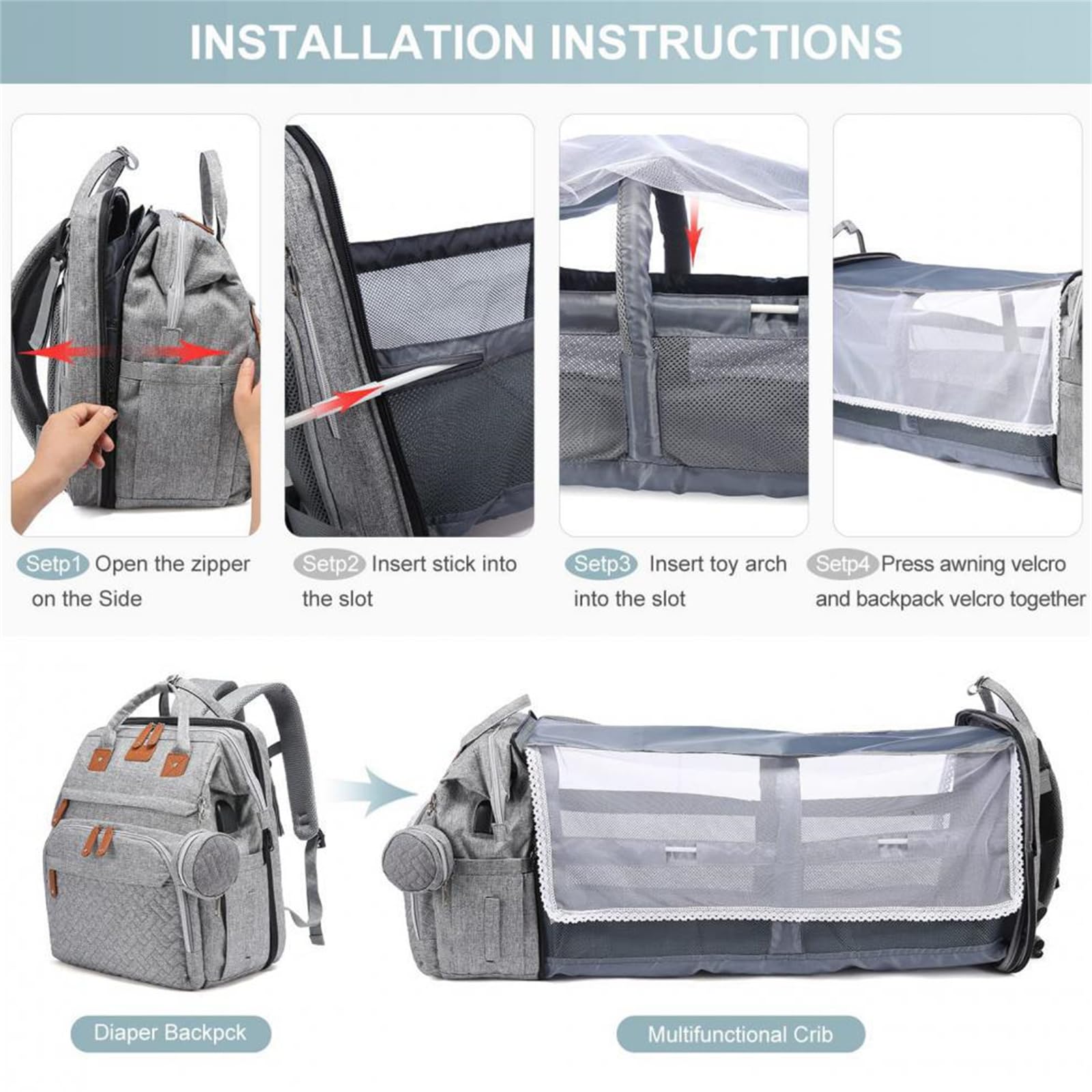 Chickwin Sac à Dos à Langer pour Bébé, Sac a Dos a Langer Grande Capacite Sac Bebe Maternite Multifonction avec Matelas à Lange Sac de Maternité pour Maman ou Papa (27 pouces,Noir)