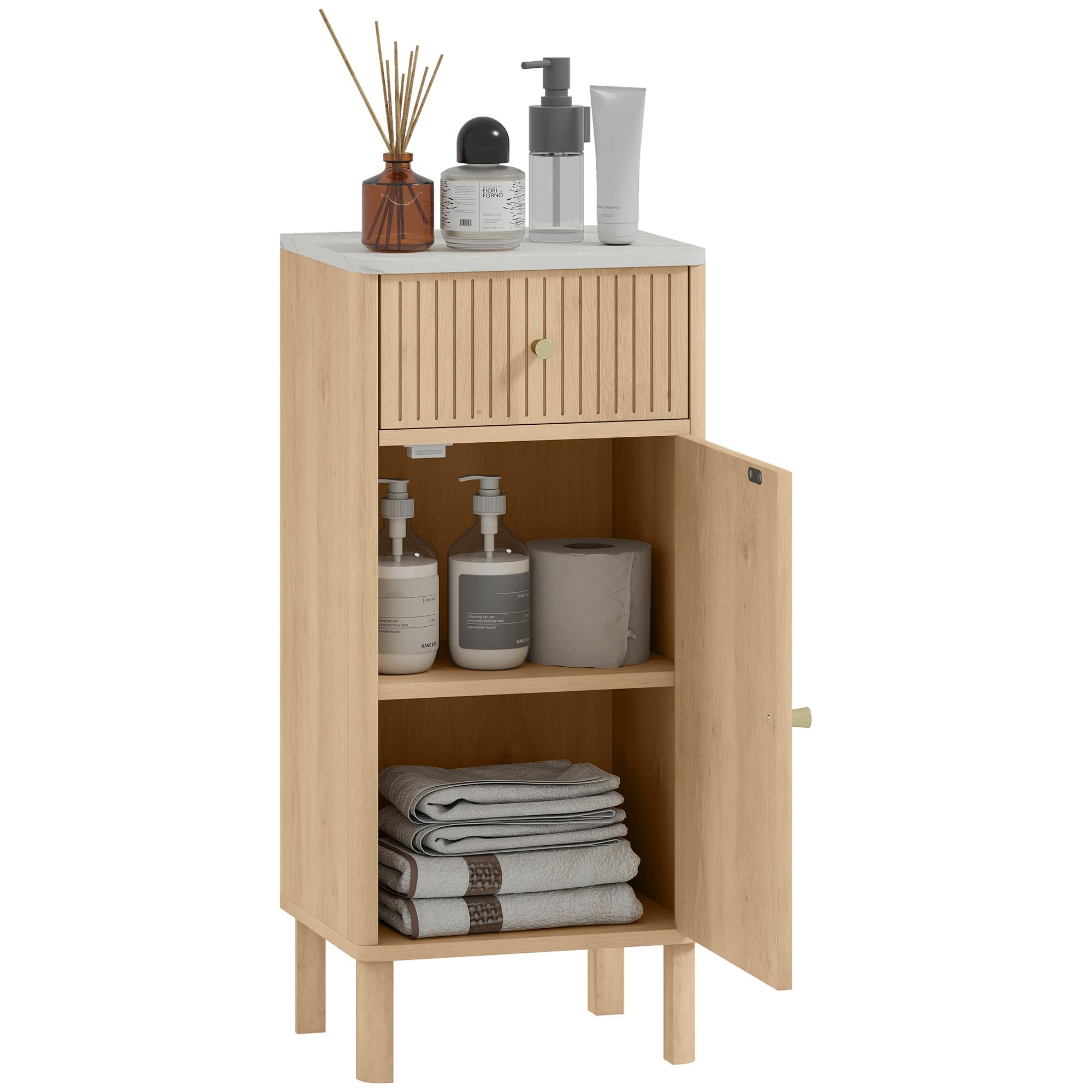 HOMCOM Meuble de Salle de Bain Plateau Effet Marbre 36 x 30 x 80 cm Chêne