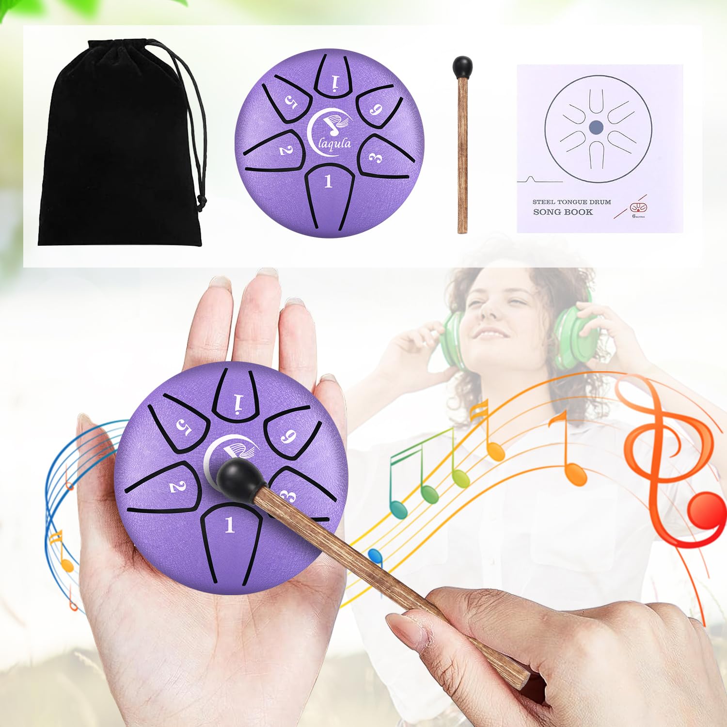 Tambour en Acier Langue 6 Pouces 8 Notes Tambour à Main Tambour à Disque Percussions Avec Livre De Musique Baguette Méditation Yoga Divertissement Musique Education Bagage à Main (Violet)