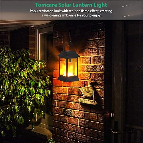 Miniatura 7 de TomCare Luces solares de metal con llama parpadeante para exteriores, faroles colgantes para exteriores, iluminación decorativa, funciona con