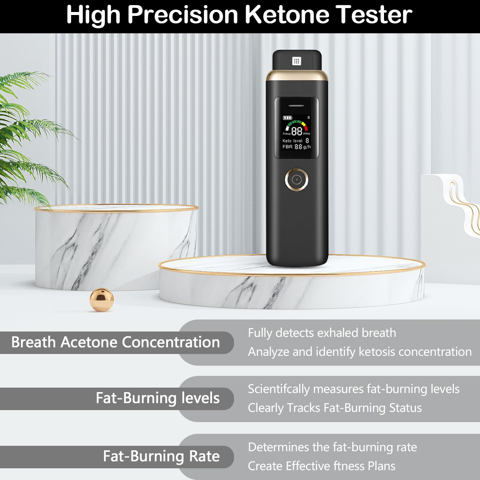 Analizzatore di Chetoni Respiratori, Respiratore Professionale Chetosi, Etilometro Portatile per Chetoni, Misuratore di Chetoni nel Respiro Digitale per Monitorare Chetoni e Livelli di Chetosi