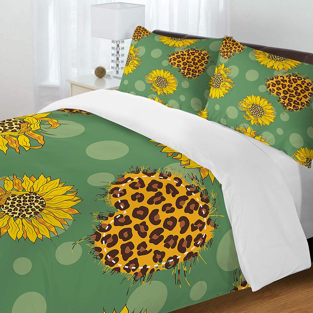 Housse de couette microfibre tournesol 220x240 anti-plis avec ses deux taies d'oreiller