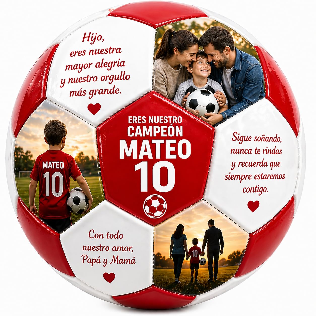 Balon de Futbol Personalizado con Fotos y Textos, 19 Fotos + 12 Textos, Regalo Original para Padres, Ninos y Entrenadores