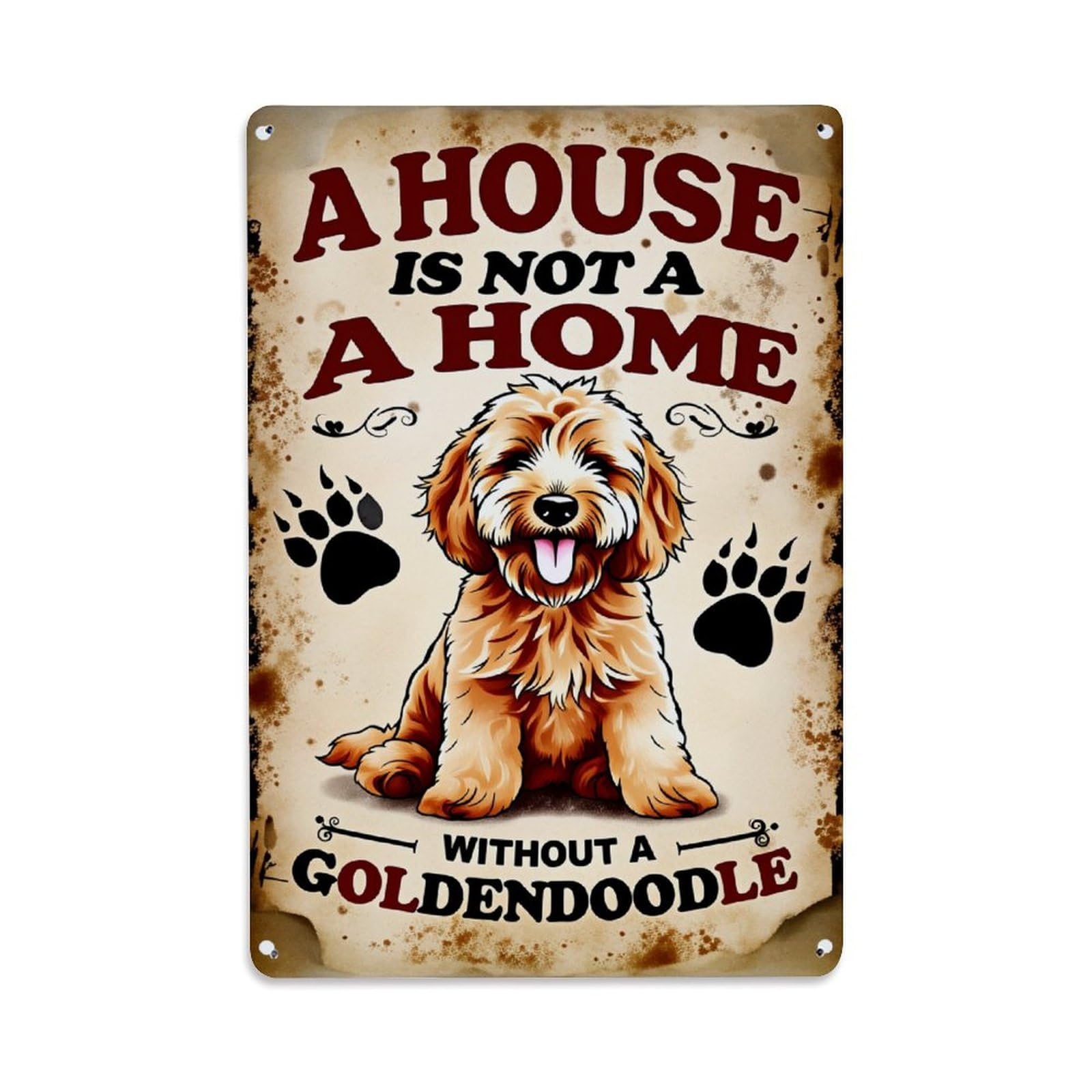 Enderetf Vintage House Not Home Goldendoodle Paw Prints Tin Sign Metal Poster, Home Bar Garage Man Cave Cafe Indoor & Outdoor Wall Decoration 8X12inches
