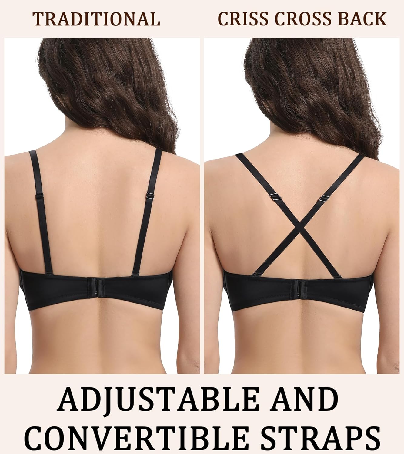 Women's Plunge Push Up Low Cut Bra Deep V Sexy Underwire Add Cup T Shirt Bras - Image 3