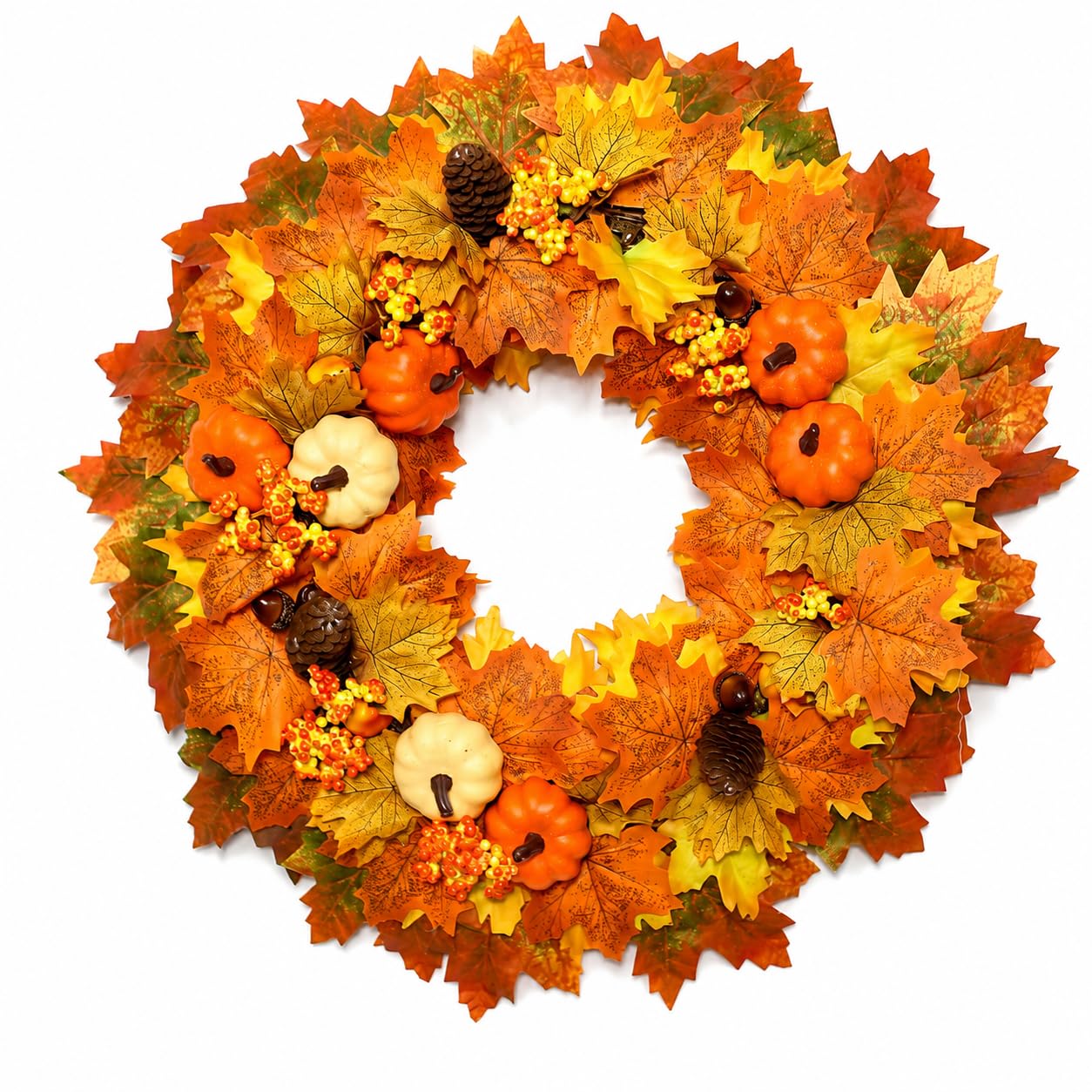 Wironlst Fall Wreaths for Front Door 22 Inch, Artificial Maple Leaf Fall Decor with Pumpkins Pinecones & Berries，Farmhouse Autumn Wreath for Thanksgiving Harvest, Indoor Outdoor Wall Decor