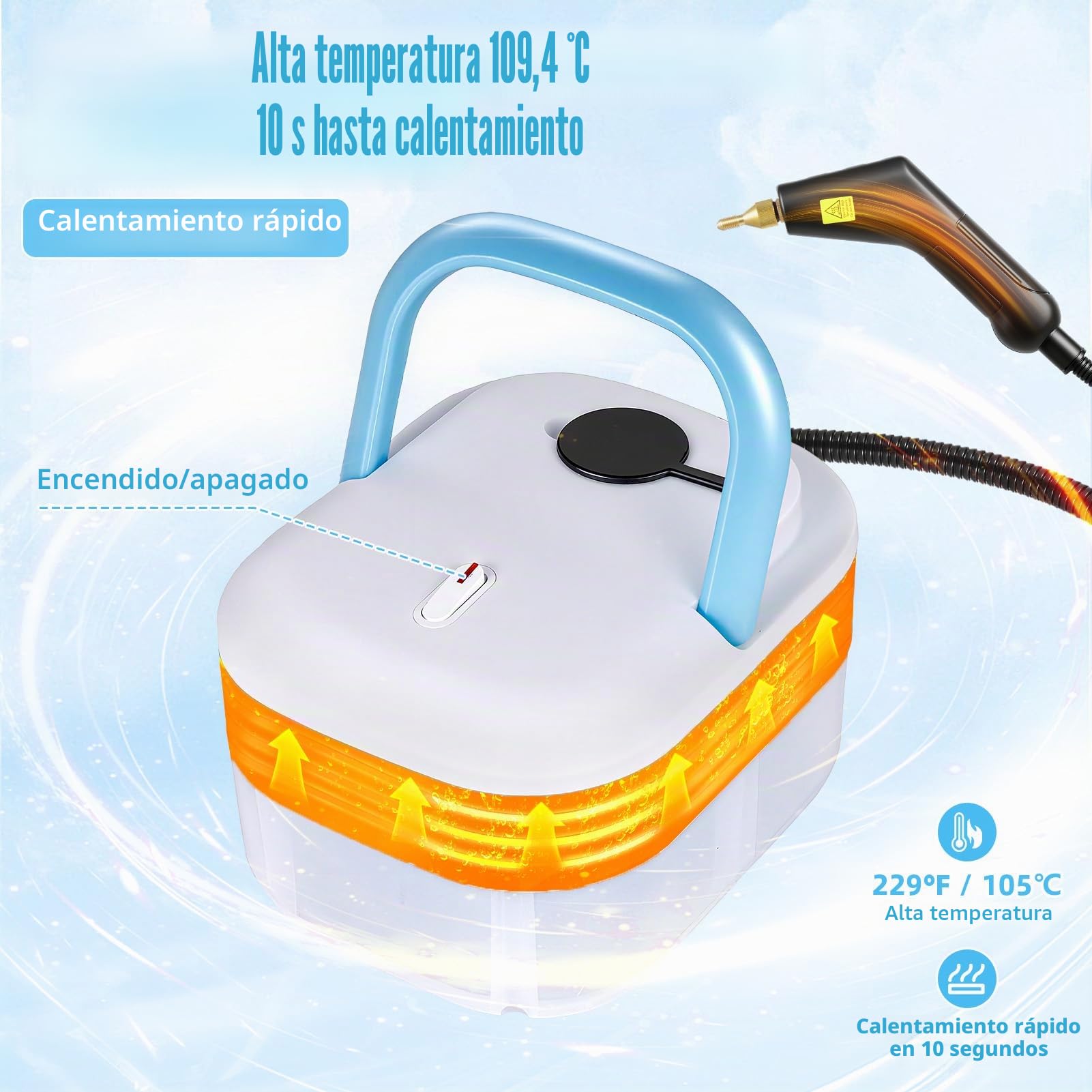 Limpiador a Vapor Portátil 2200W con 12 Accesorios, 1,4L Depósito, para Baño Patio Azulejos Juntas Suelos