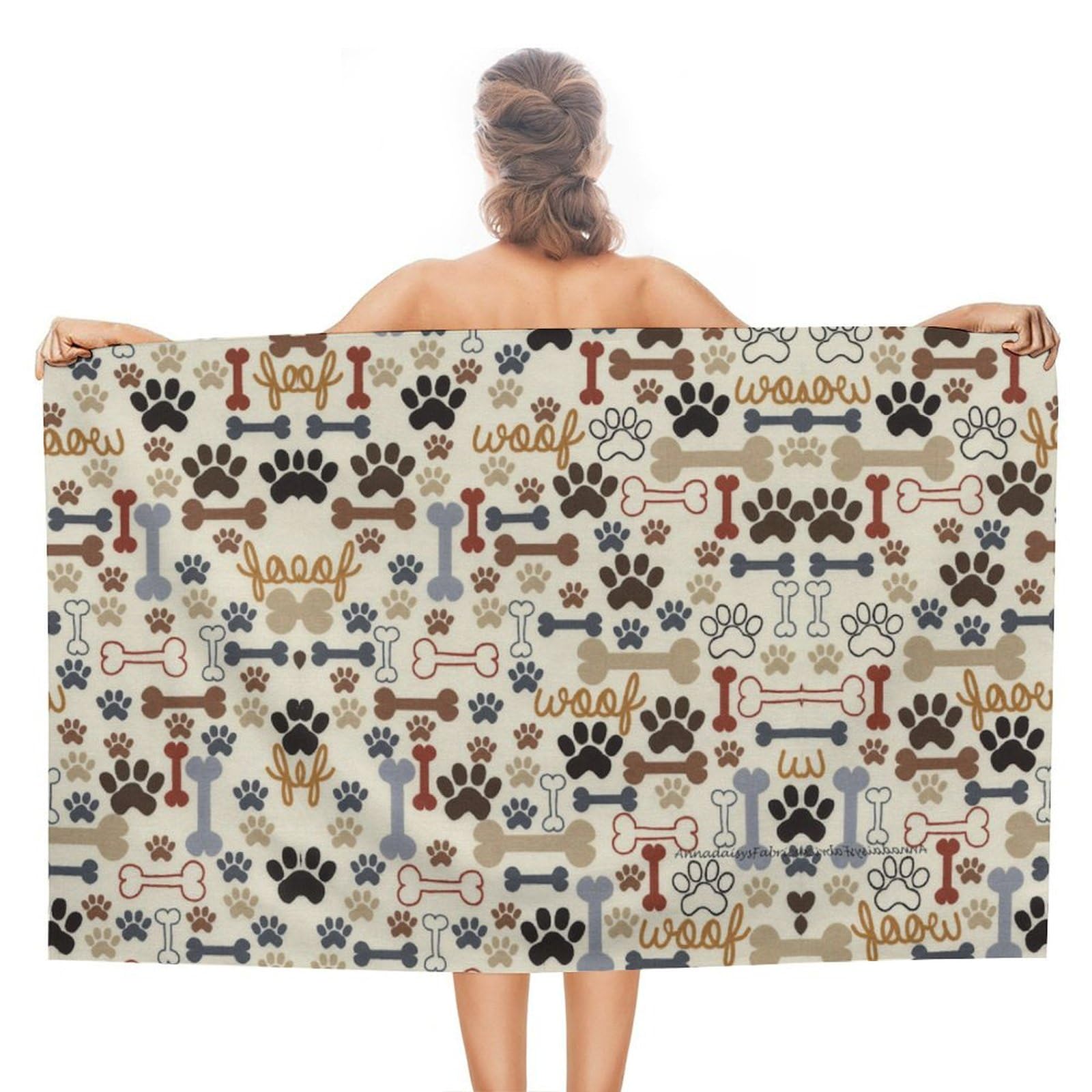 LWORZIIB Beach Towel, Dog Bones Paw Prints Bath Towel, Absorbent Towel for Swimming, Sports, Travel