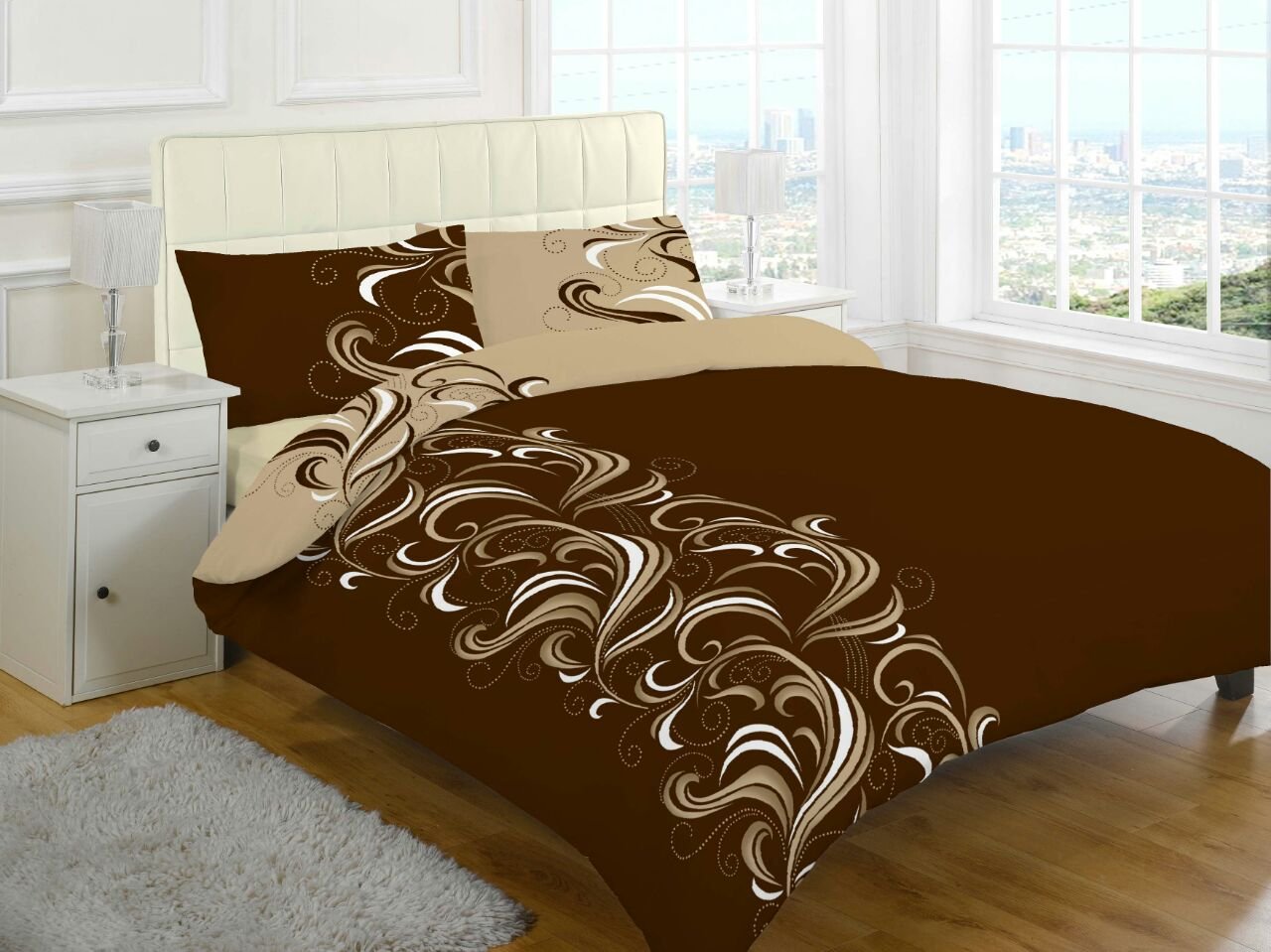 Goldstar® Jacob Chocolate Beige Double Size Duvet Cover Bedding Set