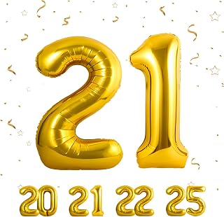 21 verjaardag decoratie cijfers luchtballon 21 jaar | Folieballon Goud - voor 21e verjaardagsdecoratie Mannen Vrouwen Ballon Cijfer Decoratie voor verjaardag vliegt met helium 21e verjaardagsfeest 40
