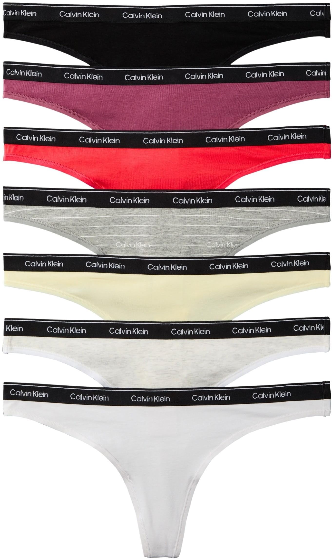 Calvin Klein Women Thong 7 PK RED (Blck/PrSrbt/ICNLGSTRP GRYHTHR/SnwHt) L