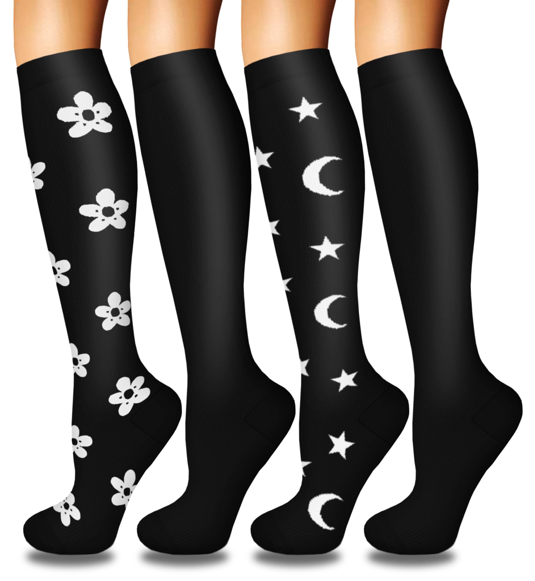 4 Pairs Compression Socks for Women Circulation-Best Support for Nurses,Running,Athletic,Travel