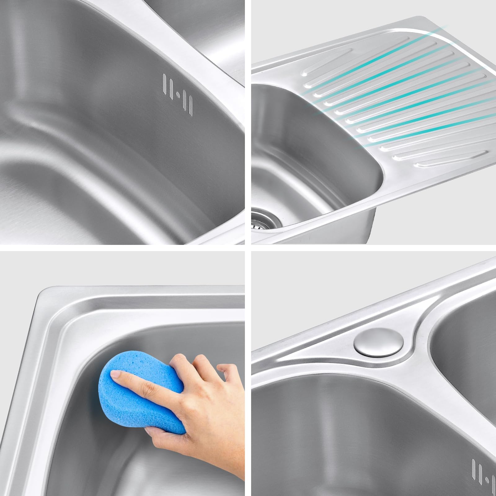 JASSFERRY Fregadero de cocina dos senos, de Acero Inoxidable, escurridor reversible, con colador de residuos