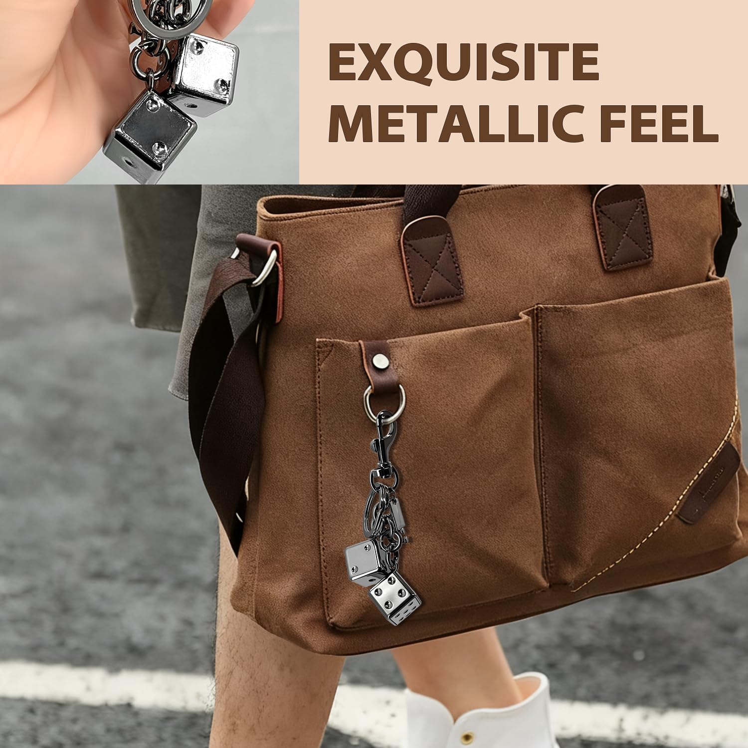 Dice Keychain for Purse, Metal Bag Charm Pendant for Women Men, Cool Gothic Accessory for Keyrings, Backpack, Wallet, Handbag - Image 3