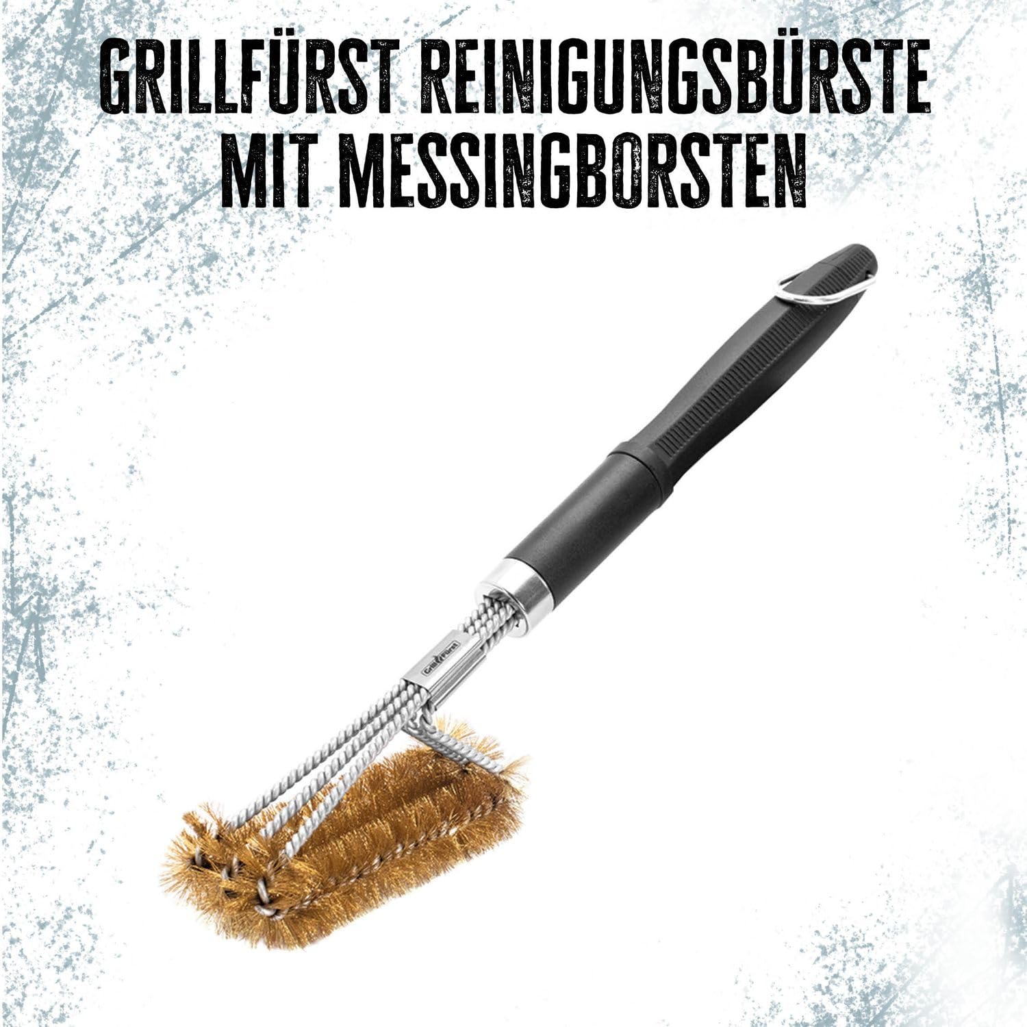 2X Grillfürst Premium Grillbürste mit Messing Borsten, 45 cm - Grill Reinigungsbürste für Grillrost, Grillrost Bürste mit langem 3-Fach Bürstenkopf