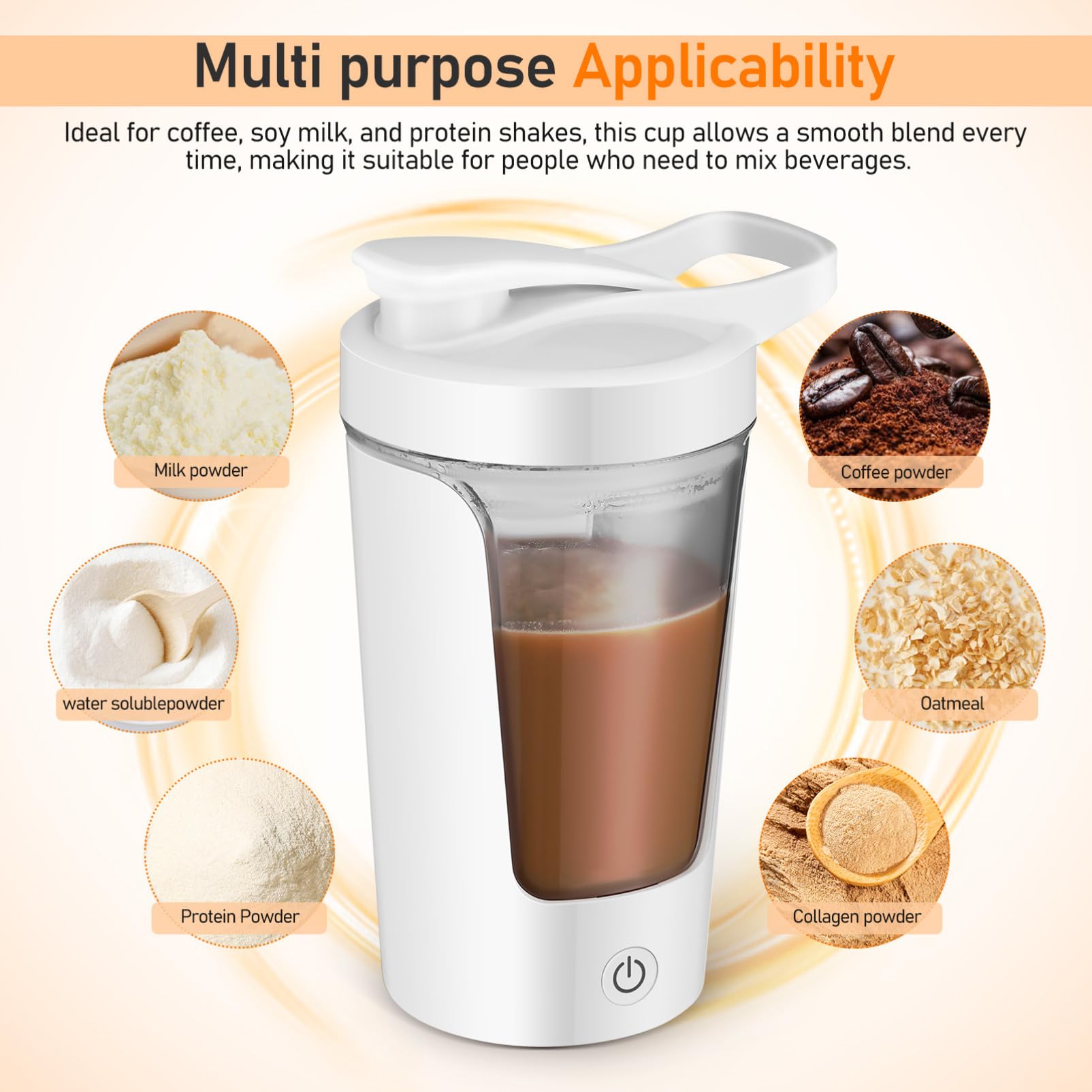 Bouteille Shaker Électrique Rechargeable pour Protéines et Boisson Tasse Mixeur Automatique Portable Agitateur Automatique PP et Abs Préparation Rapide pour Utilisateurs Actifs