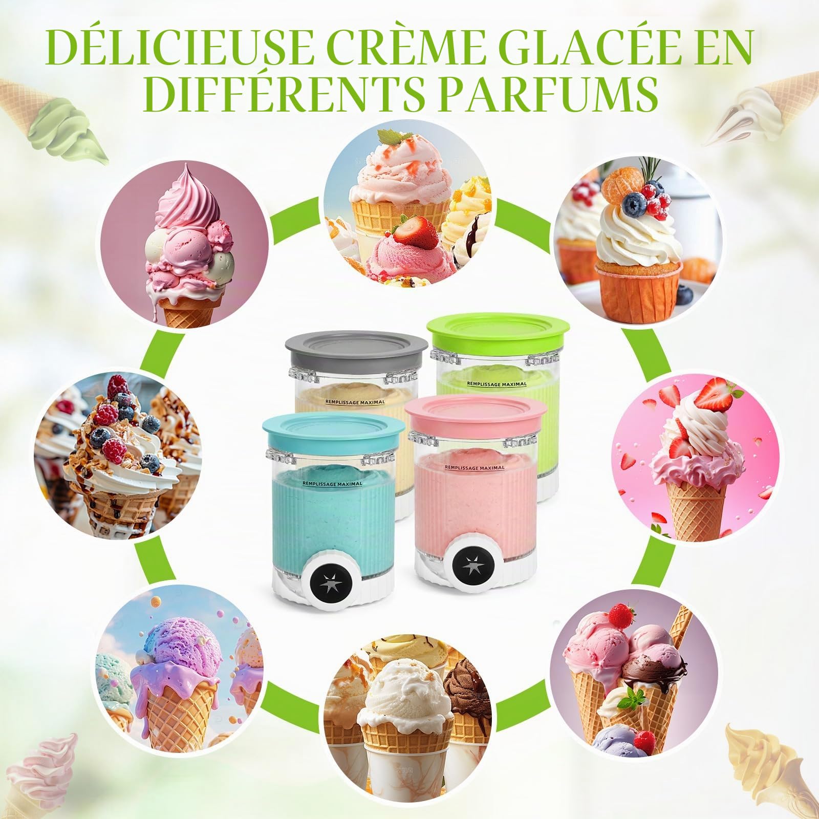 GKXLH Bacs à crème glacée avec couvercles - Récipients Ninja Creami, récipients pinte Creami de remplacement compatibles avec Ninja Swirl Ice Cream NC700 NC701 Series, sans BPA et lavables au