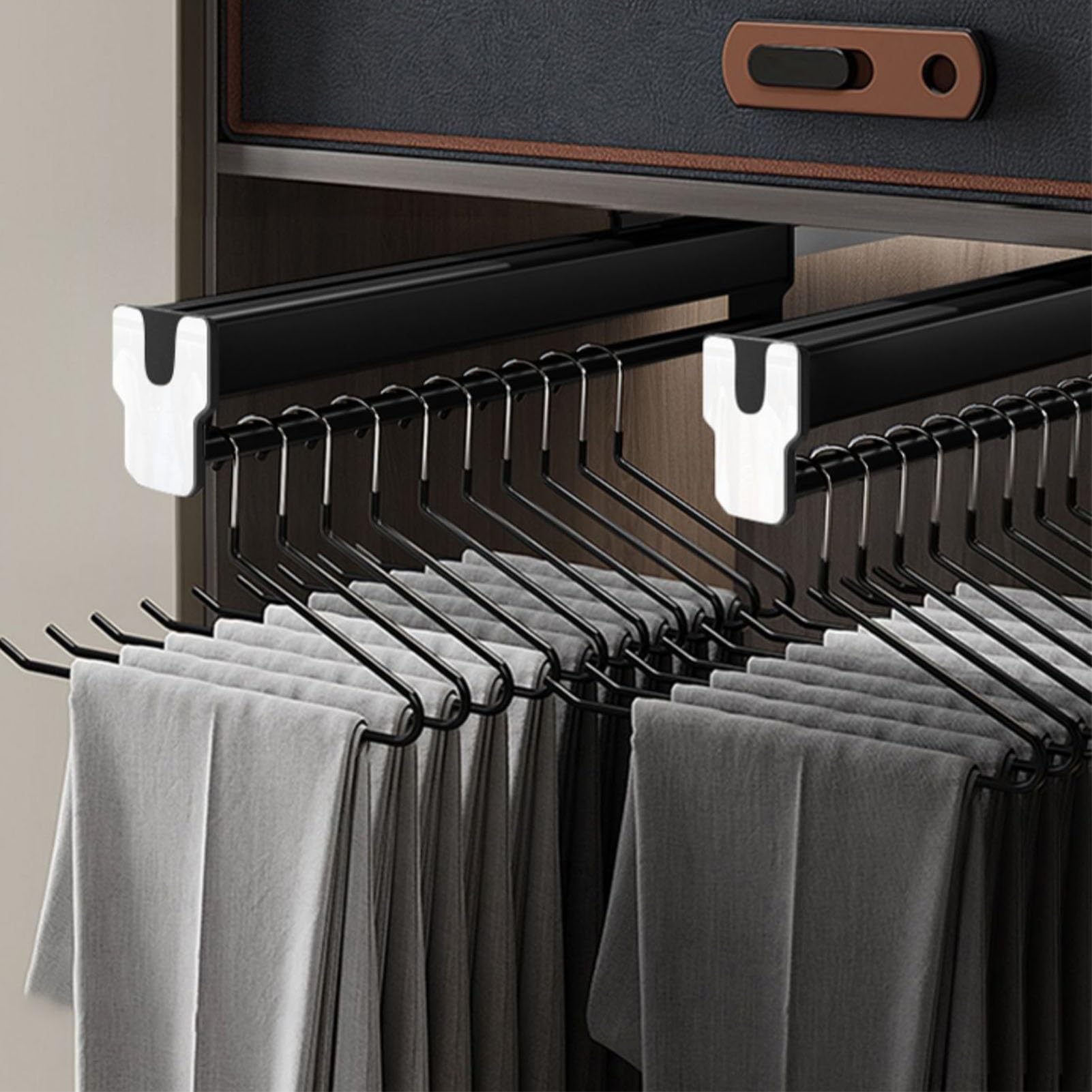 WMYYZYQ A Pull Out Trousers Rack,Clothes Garment Rack Organizer Holder,Extendable Pull-Out Closet Valet Rod 31-56cm,Large Capacity,Black 50cm,Black-50cm