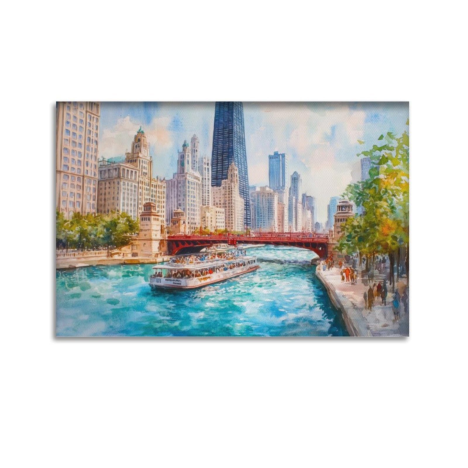 xiaoxiaoshen Chicago Skyline Cityscape Illinois Travel Architecture_4 Canvas Poster Wall Art Prints Room Aesthetic Murals Bedroom And Living Decorations 20x30inch(50x75cm)