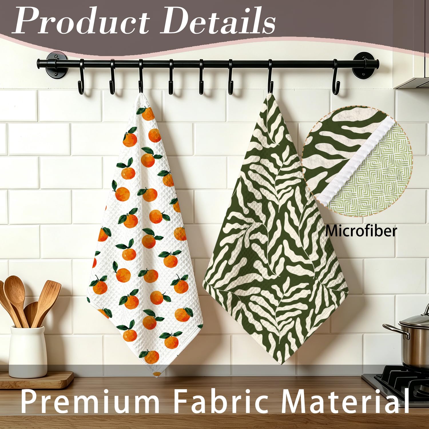PLIGREAT Confezione da 2 strofinacci da cucina a nido d'ape, con motivo a foglie, in cotone, colore arancione, assorbenti, ad asciugatura rapida, in microfibra sostenibile, 40 x 72 cm