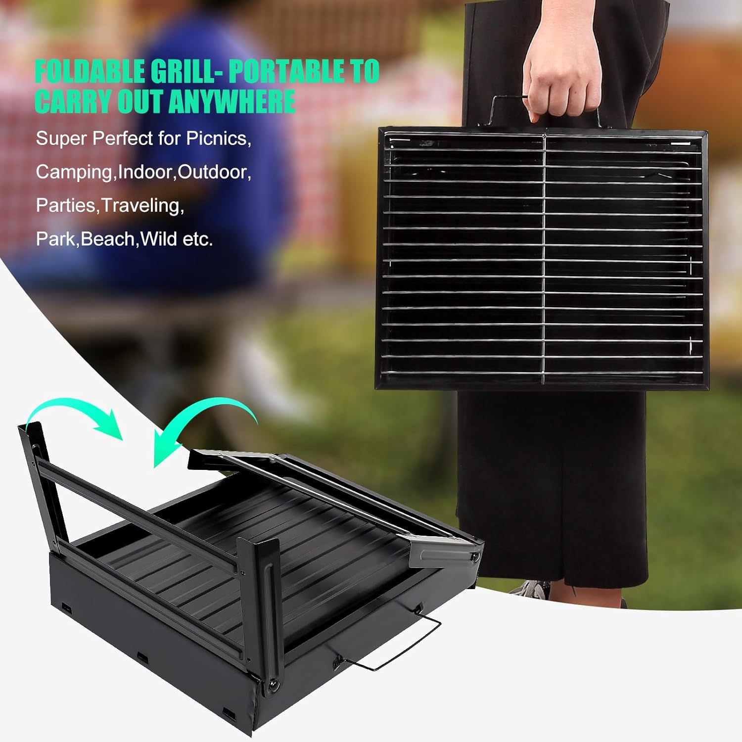 AGM, griglia a carbone, portatile, pieghevole, barbecue, scrivania, tavolo da esterno, in acciaio inox, per picnic, giardino, terrazza, campeggio, viaggi AGM, griglia a carbone, portatile, pieghevole, barbecue, scrivania, tavolo da esterno, in acciaio inox, per picnic, giardino, terrazza, campeggio, viaggi